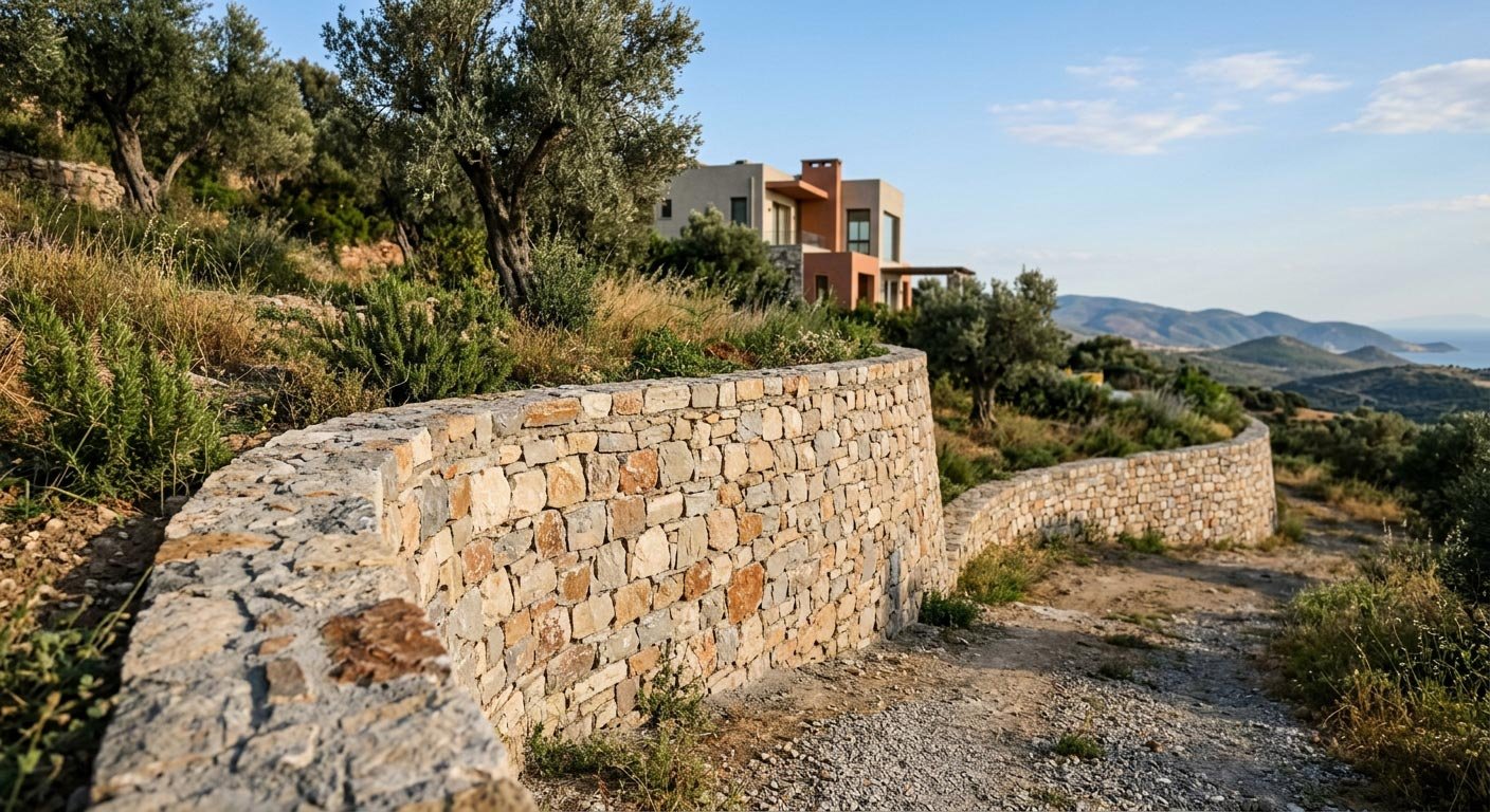 İzmir taş duvar uygulaması - Bahçe duvarı